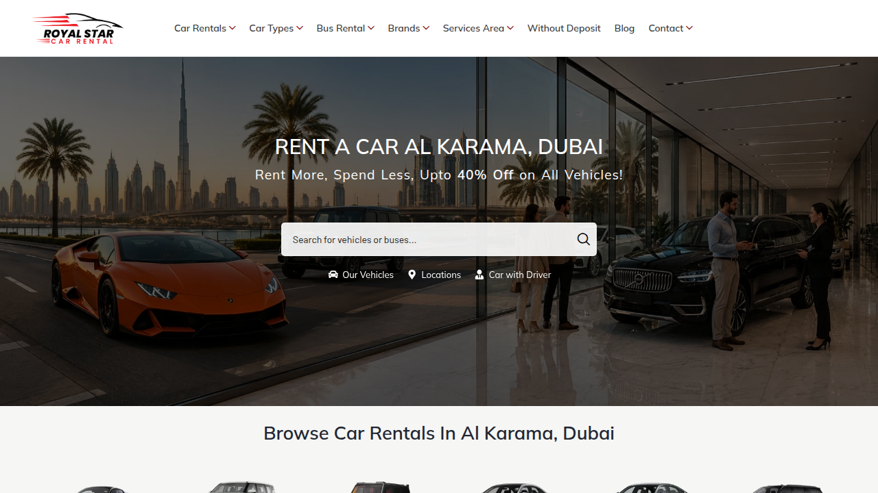 Homepage of Royal Star UAE, a real estate company with insights into local properties.