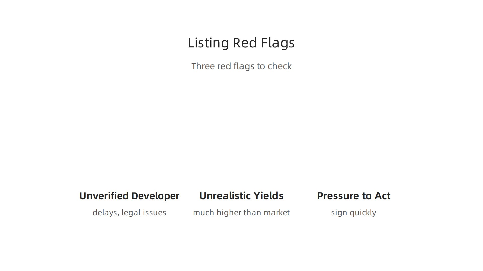 An infographic highlighting critical red flags to watch out for when evaluating property listings in Dubai.