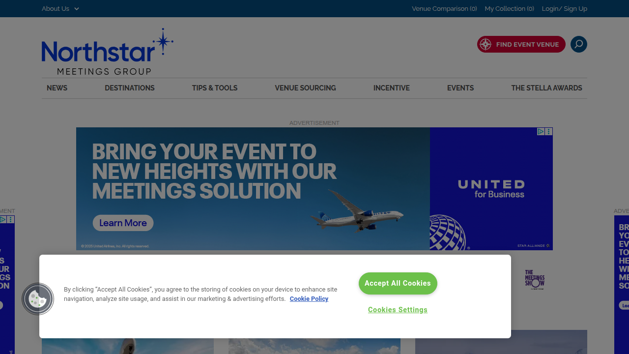 Screenshot of Northstar Meetings Group homepage, a resource for event planners and industry insights.