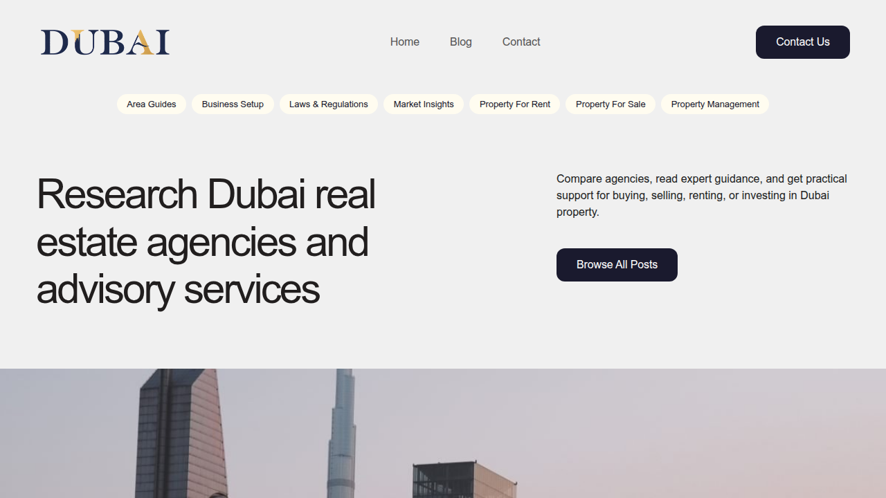 A resource website offering guides and insights into Dubai's real estate market for various property needs.